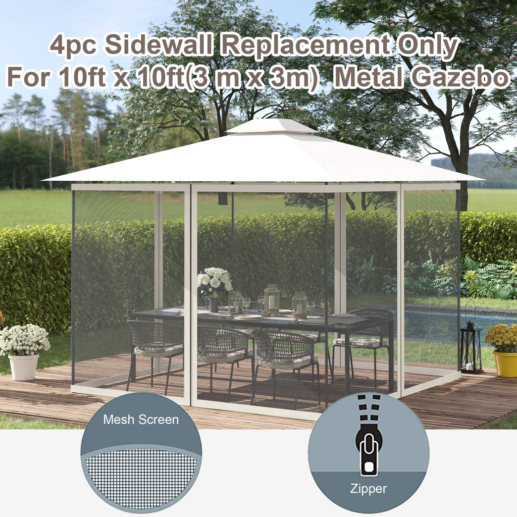 Replacement Mesh Sidewall Netting for 10' x 10' Gazebos and Canopy Tents with Zippers, (Sidewall Only) White