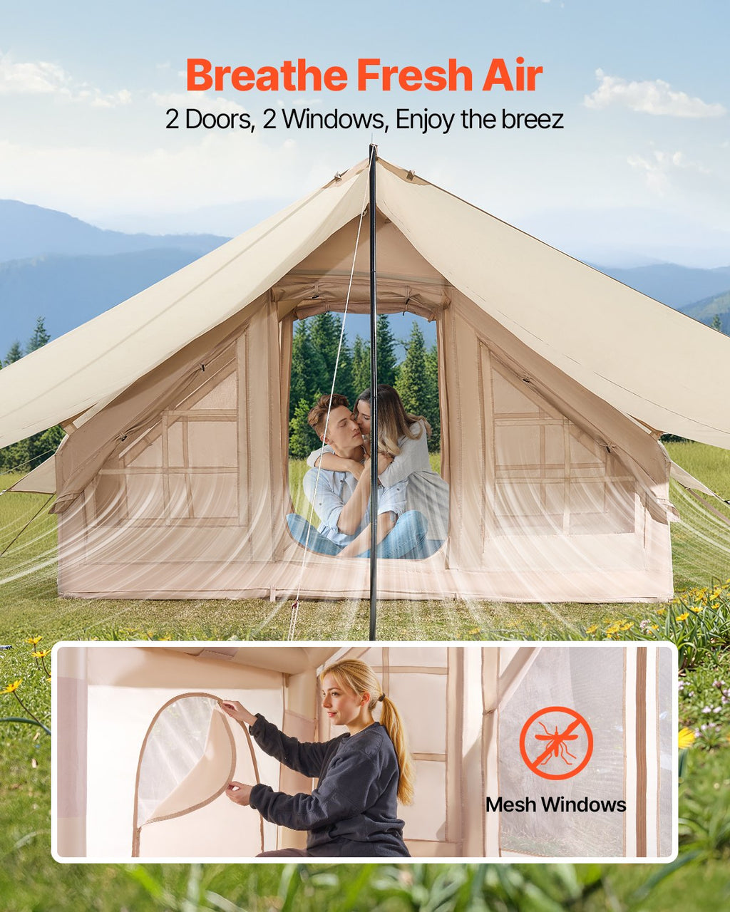 Inflatable Tent For Camping 3-5 Person Glamping Tent With Pump Canopy