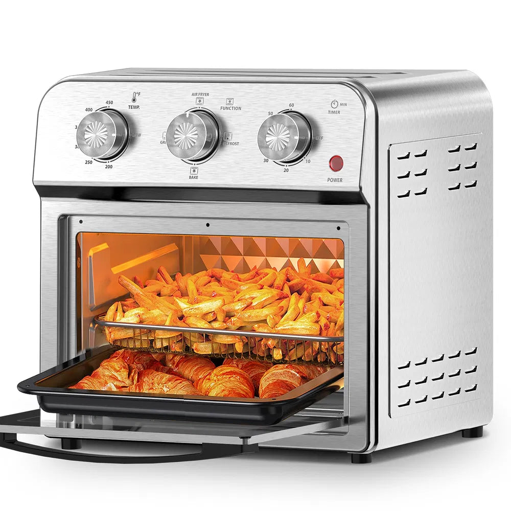 Family Size Air Fryer Toaster Oven Combo, 13QT, 360° Hot Air Circulation For Healthy Oil-Free Cooking, Multifunctional Convection Contertop Oven, Adjustable Time & Temp Control, Stainless Steel