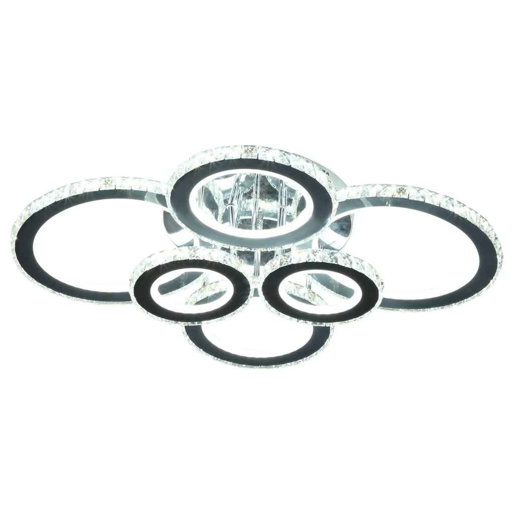 Elegant LED Chandelier with 6 Rings, Ceiling Light with Cool White Lighting for Living Room, Dining Room, or Bedroom, Silver
