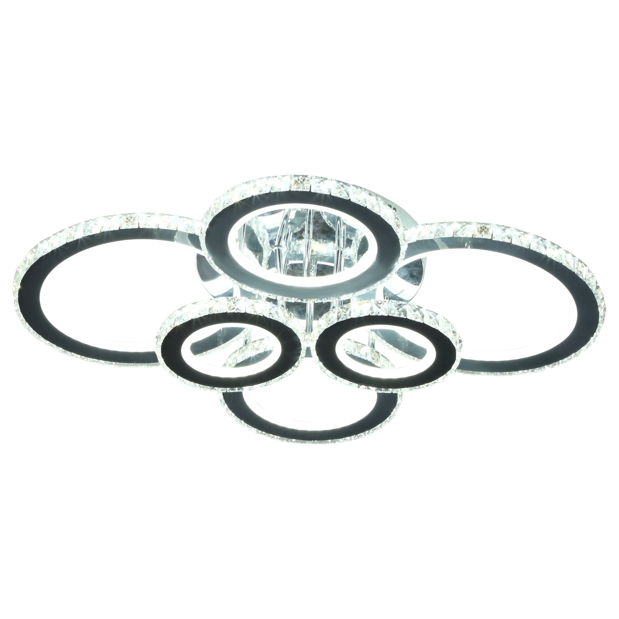 Elegant LED Chandelier with 6 Rings, Ceiling Light with Cool White Lighting for Living Room, Dining Room, or Bedroom, Silver