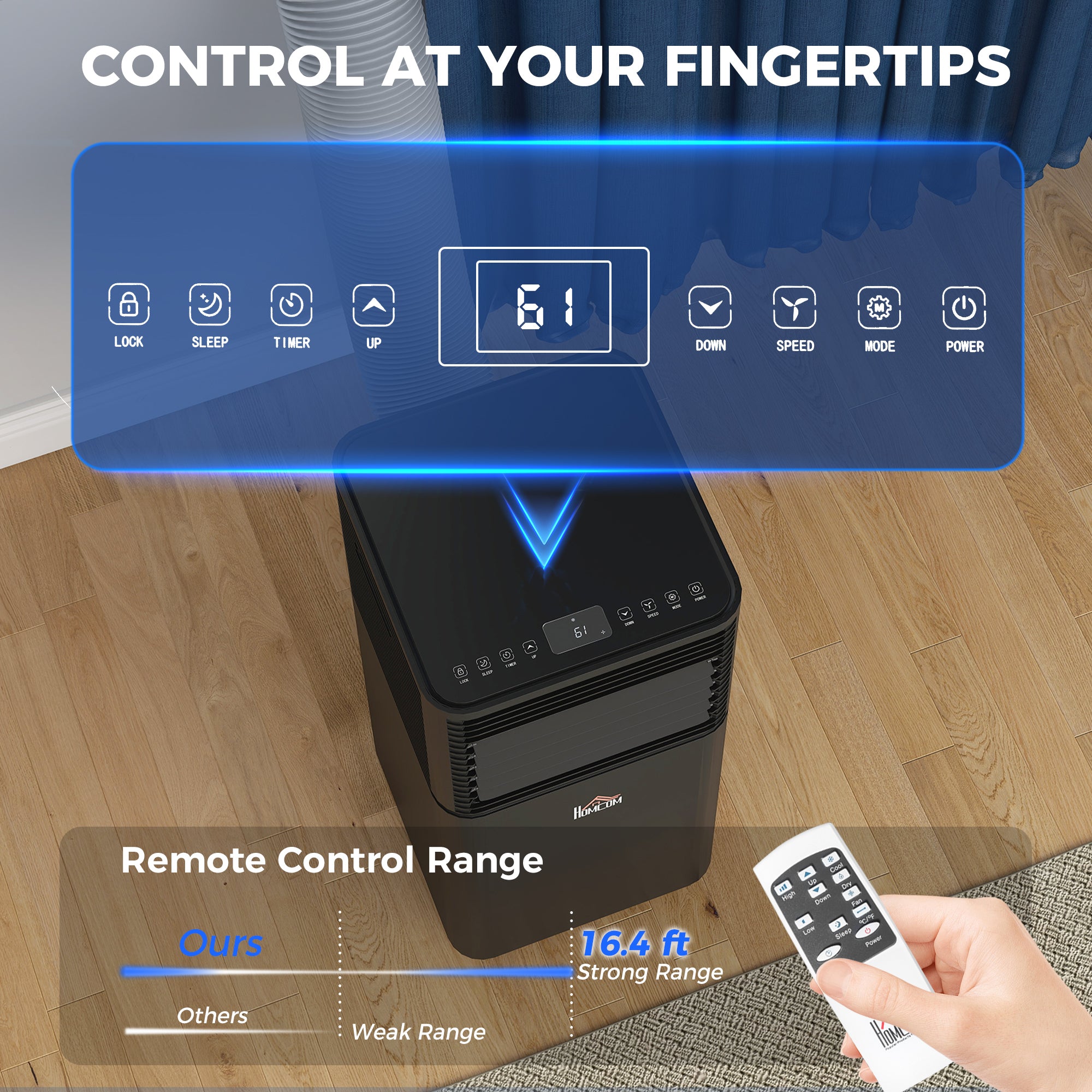 10000 BTU Portable Air Conditioner with Dehumidifier, Cooling Fan, Sleep, Remote, 24H Timer, Auto Off, Black