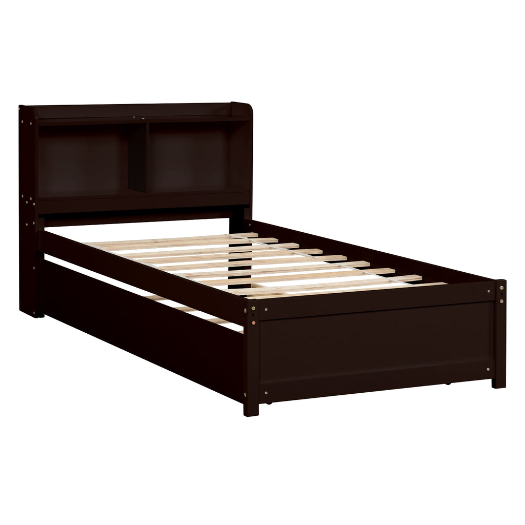 Twin Bed With Trundle,Bookcase,Espresso