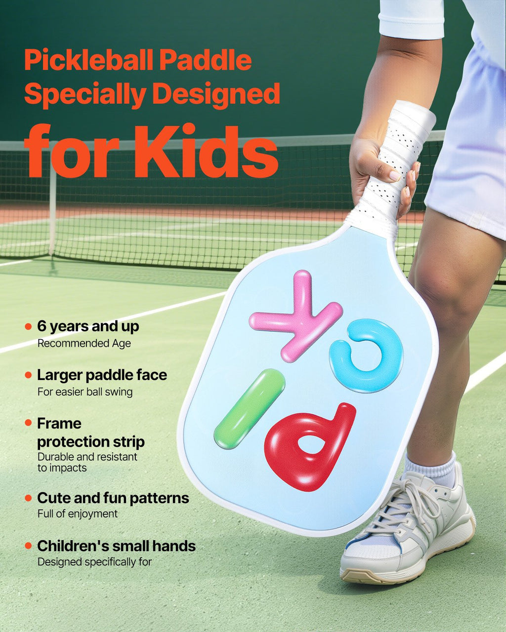 Kids Pickleball Paddle, Lightweight Youth Pickleball Paddle With Small Grip And Cute Pattern, Fiberglass Pickle Ball Racket & Honeycomb Core, Child Size For Kids, Youth, Boys & Girls