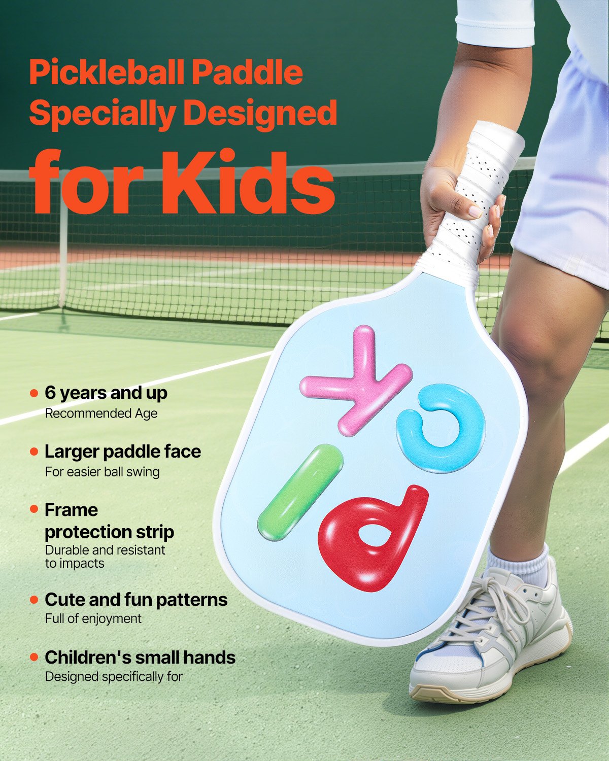 Kids Pickleball Paddle, Lightweight Youth Pickleball Paddle With Small Grip And Cute Pattern, Fiberglass Pickle Ball Racket & Honeycomb Core, Child Size For Kids, Youth, Boys & Girls