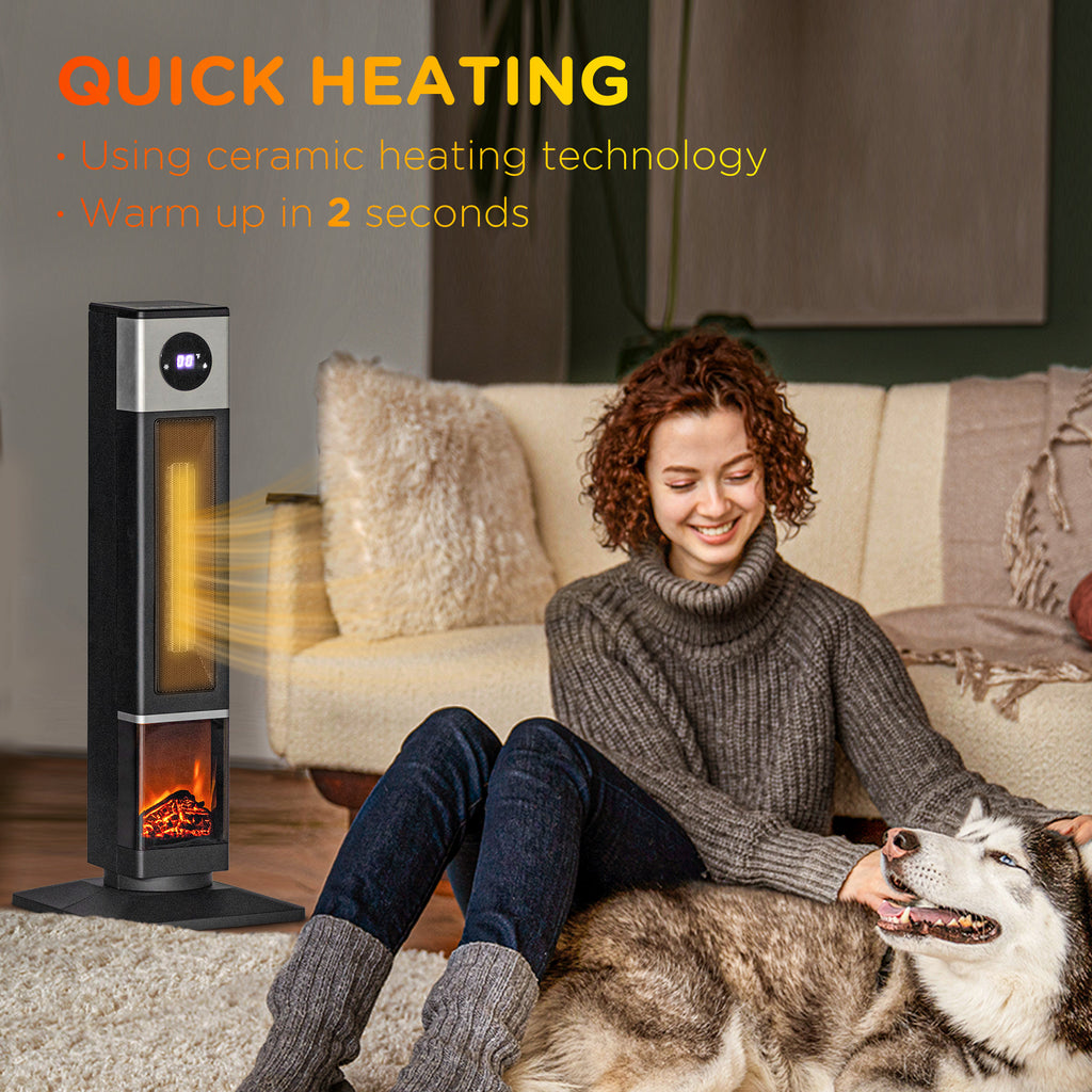 31" Freestanding Electric Heater With Oscillation, Remote Control & 12H Timer For Indoors, 1400W, Black