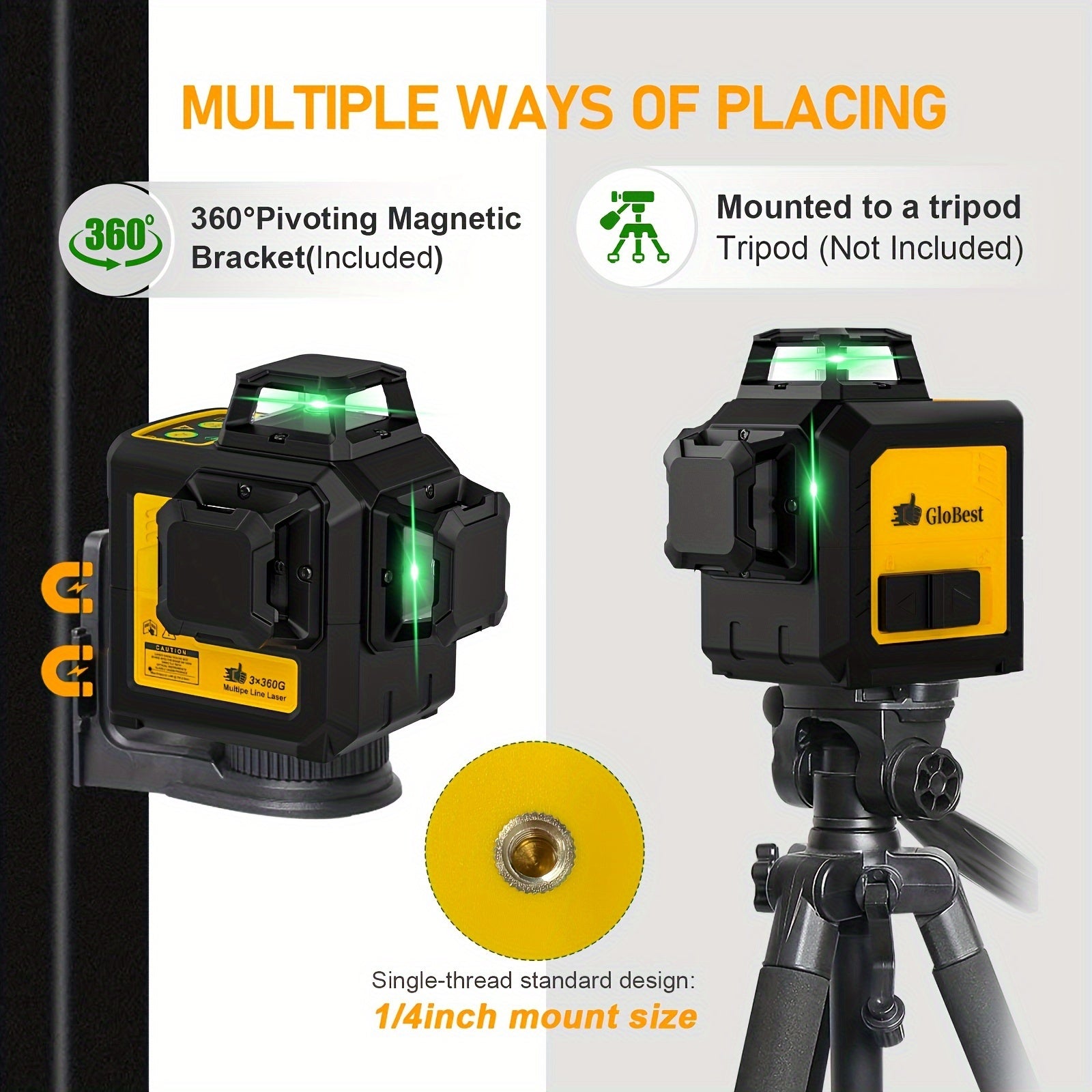 Self Leveling Laser Level Tool, 3x360 Line Lasers, 12 Lines Green Beam Leveler Tool, With Self-leveling, Manual, Pulse Mode, Lazer Level With 360 Magnetic Base And Rechargeable Battery