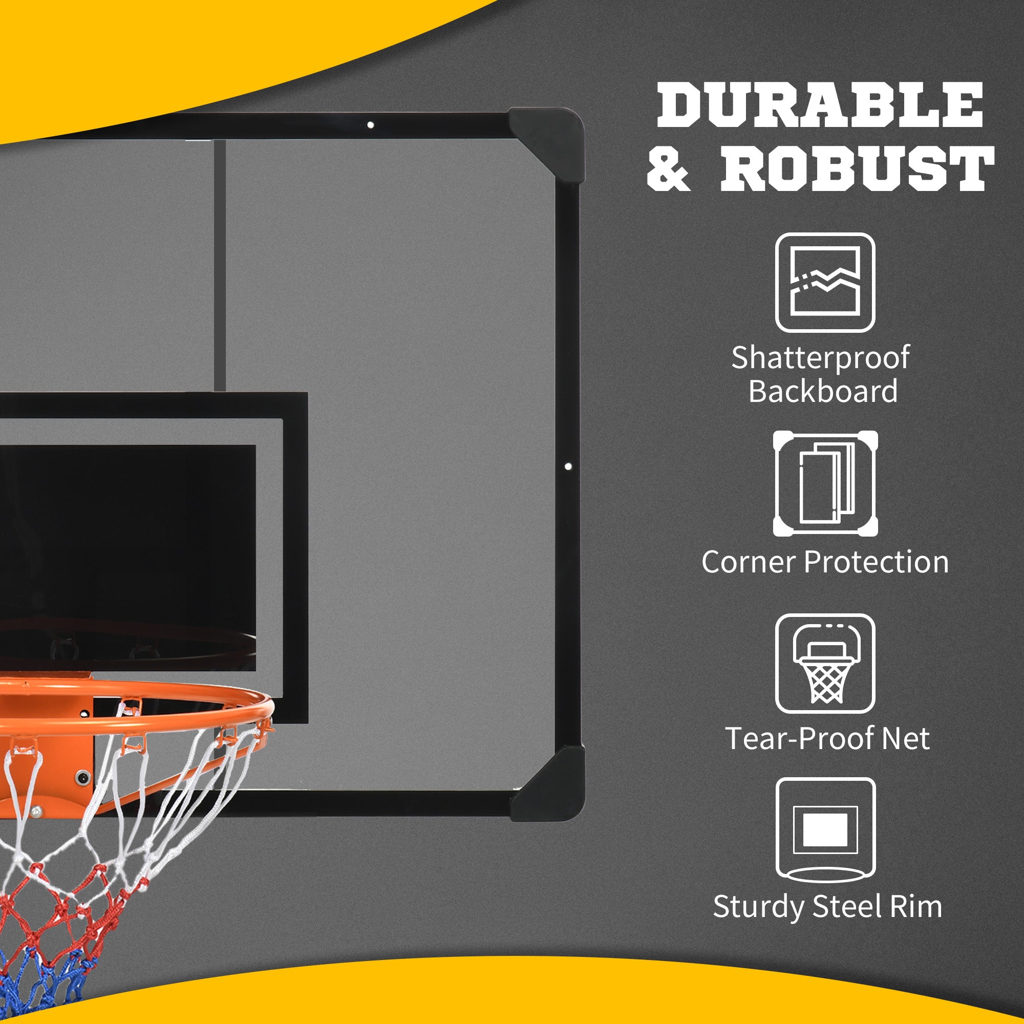 Wall Mounted Basketball Hoop with 45" x 29" Shatter Proof Backboard, Durable Rim and All-Weather Net for Indoor and Outdoor Use
