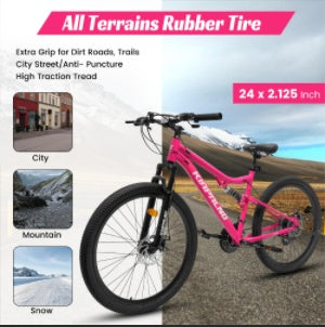 A26304 26 Inch All-Terrain Mountain Bike With Disc Brakes 21-Speed Drivetrain & Durable Carbon Steel Frame Ideal For Men And Women, Perfect For Trail Riding And Touring
