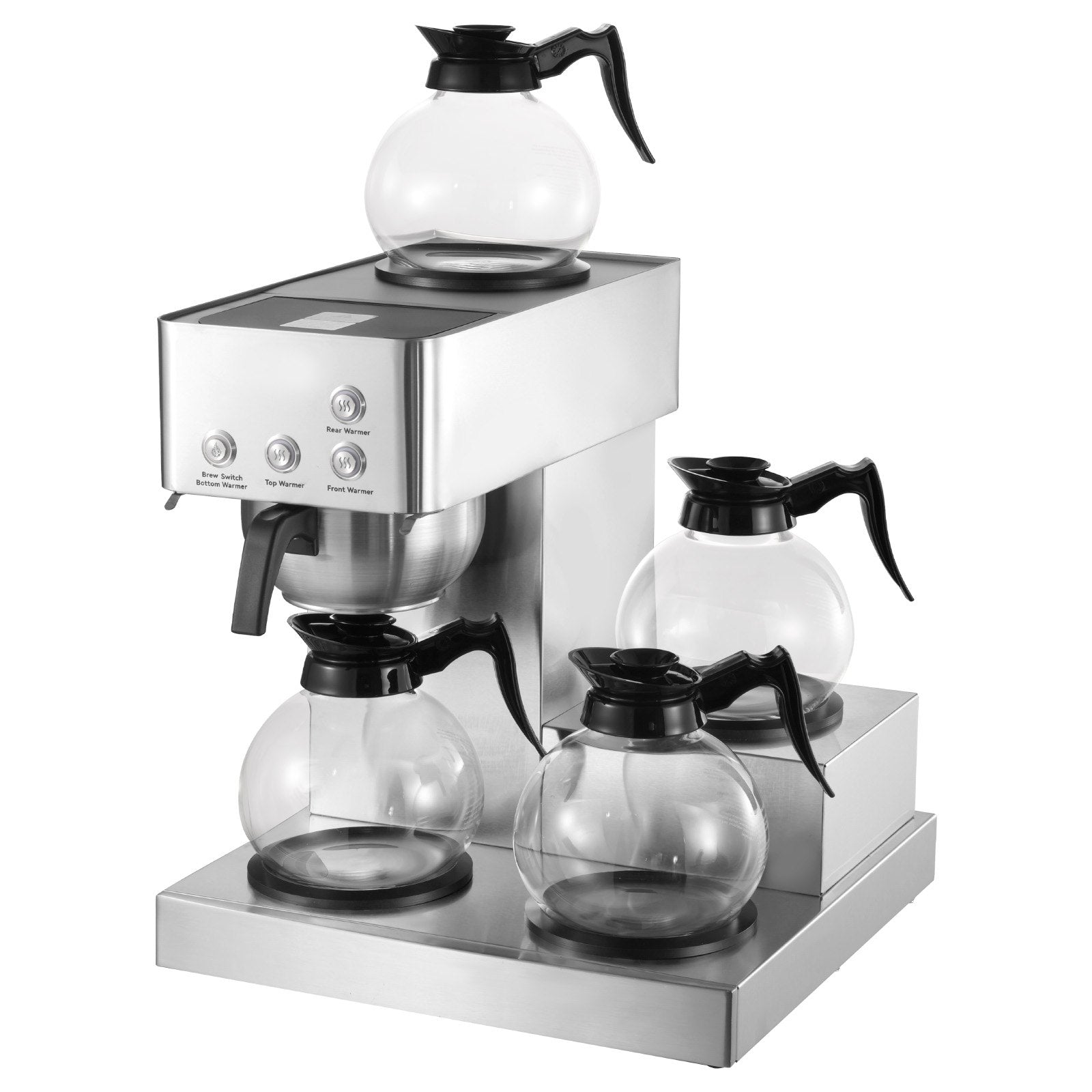 Commercial Drip Coffee Maker, 12 Cups Coffee-Maker Machine With 4 Glass Carafes And 4 Decanter Warmer Plates, Stainless Steel Drip Style Coffee Brewer, For Restaurant, Office, Coffee Shop & Home