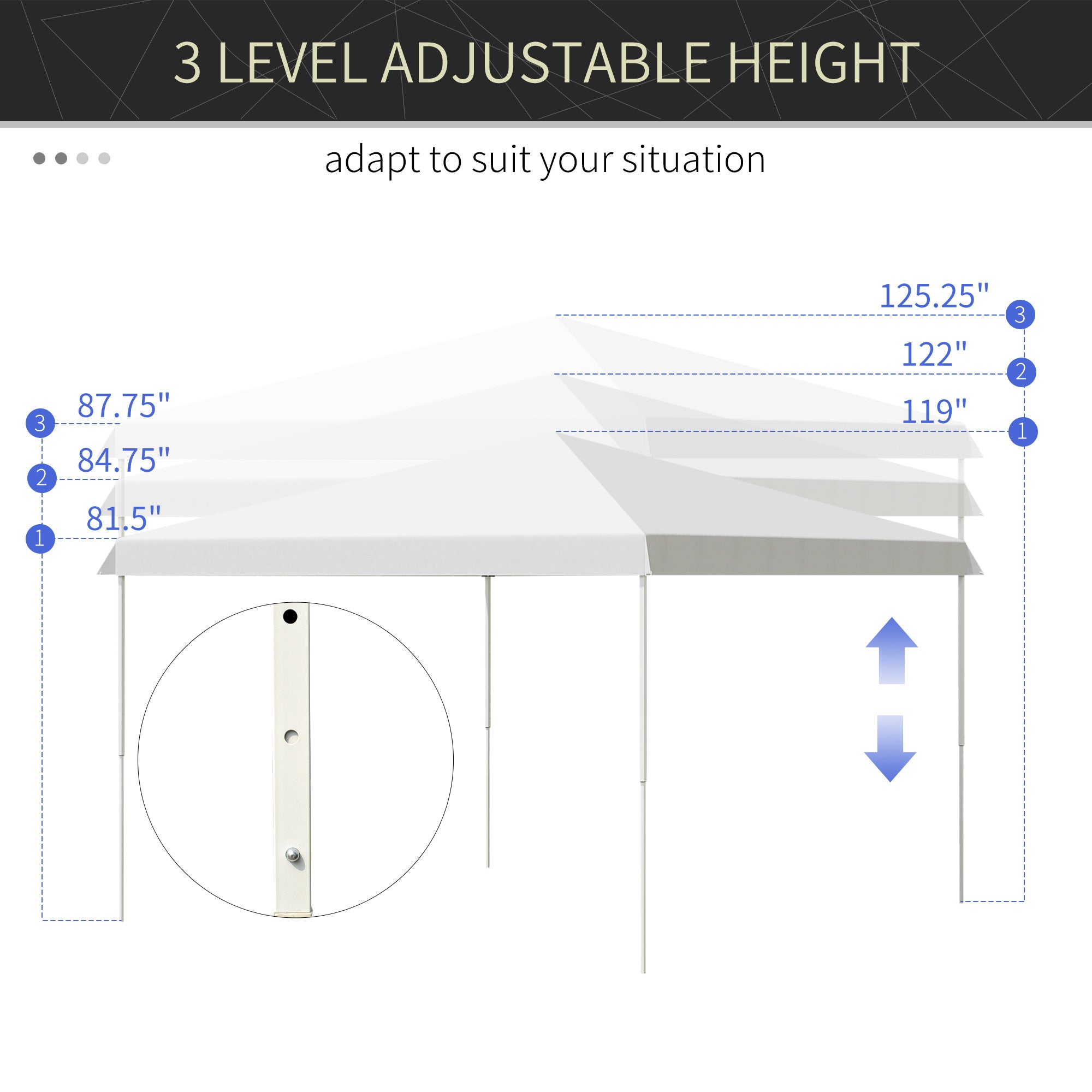 13' x 13' Pop Up Canopy Tent, Instant Sun Shelter, Tents for Parties, Height Adjustable for Outdoor, Garden, Patio, Parties, White