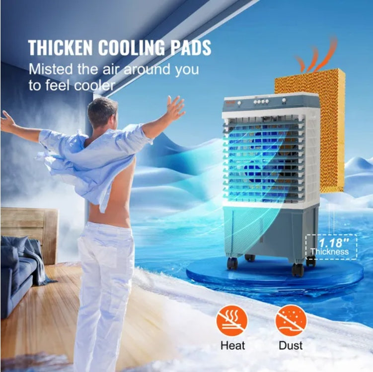 VEVOR Evaporative Air Cooler, Oscillating Swamp Cooler With Adjustable 3 Speeds, Portable Air Cooler For Indoor Outdoor Use