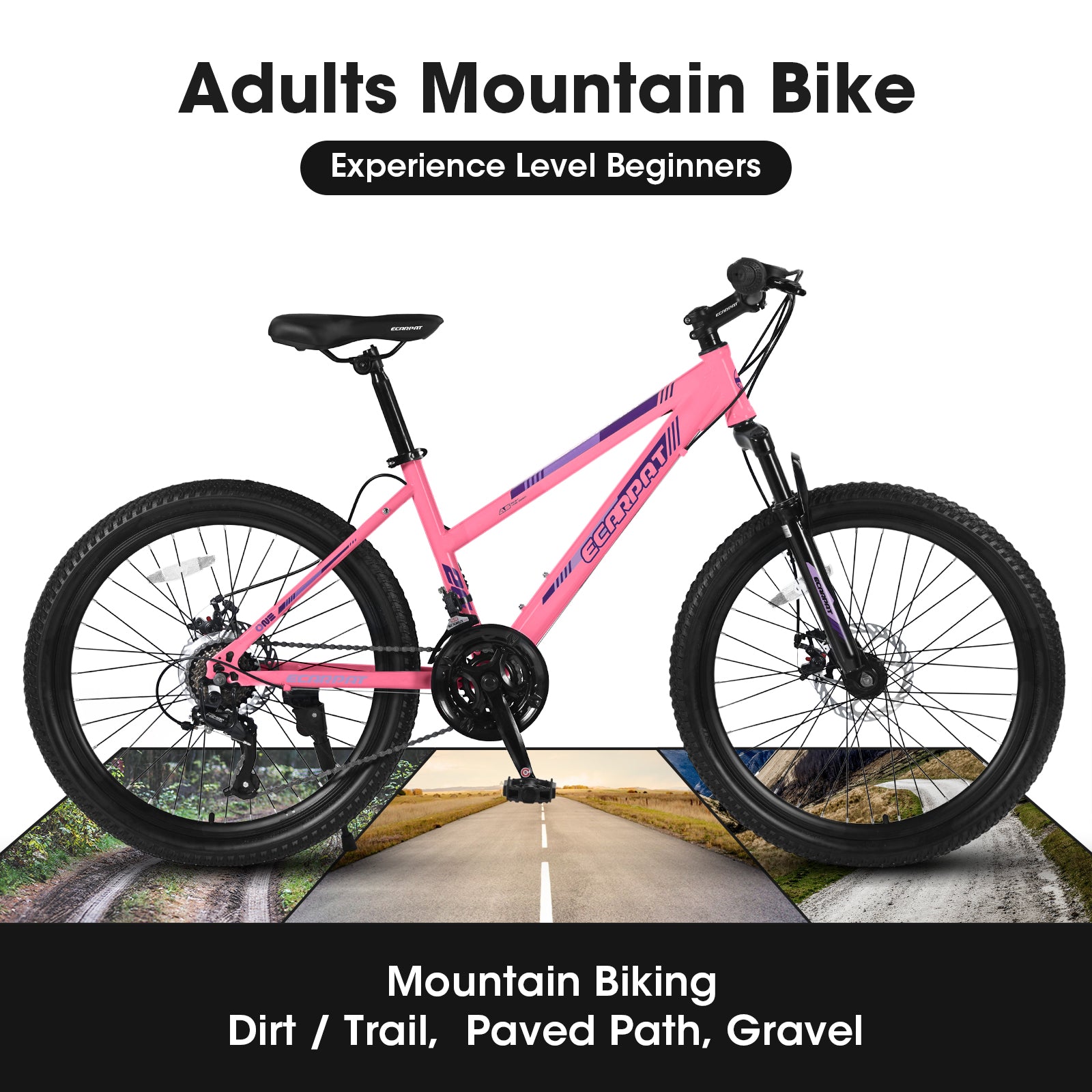 S26103 26 Inch Mountain Bike For Teenagers Girls Women, Shimano 21 Speeds With Dual Disc Brakes And 100mm Front Suspension