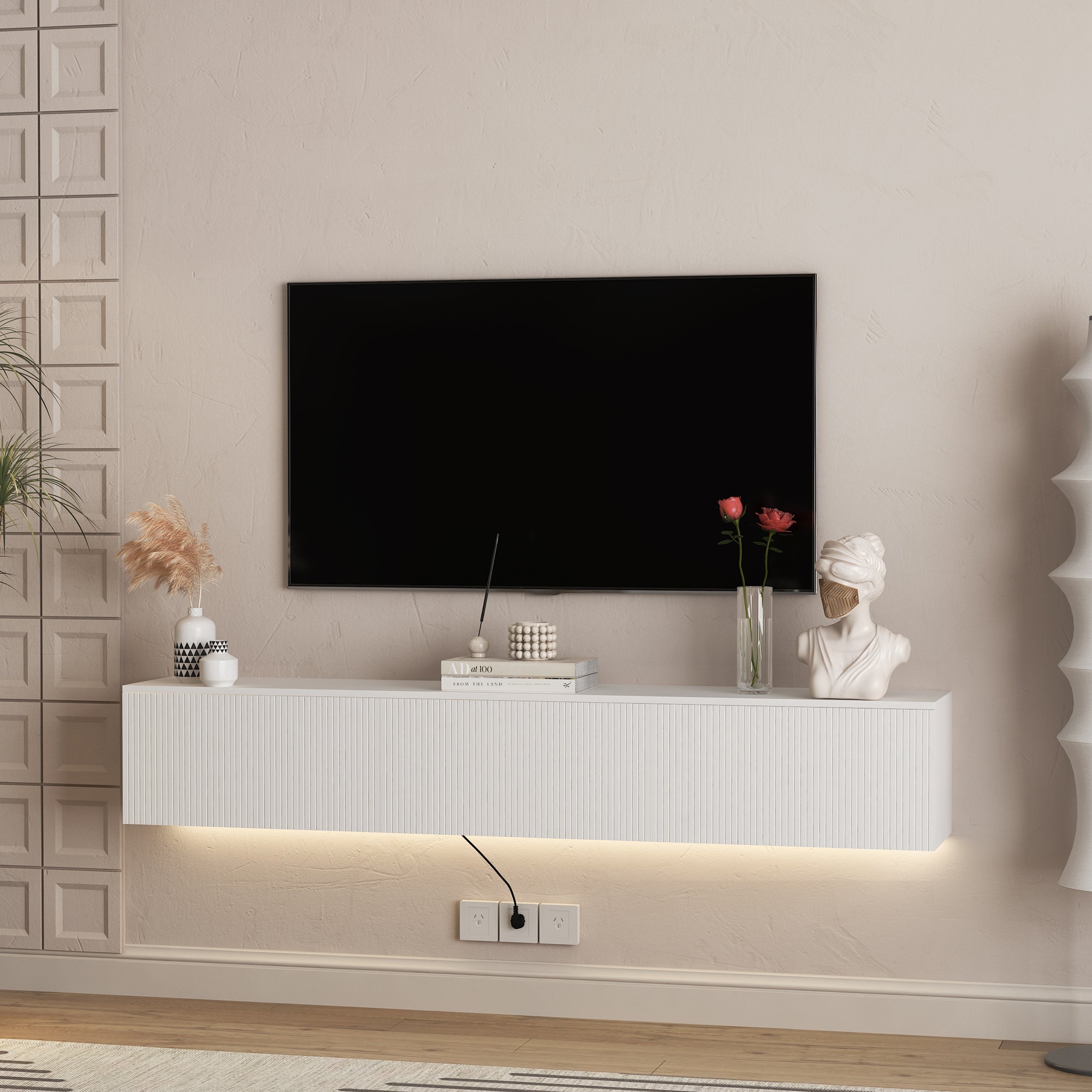 Floating TV Stand Wall Mounted With 16 Color LEDs, Modern TV Stand, Floating TV Cabinet Entertainment Center For 55 60 65 Inch TV