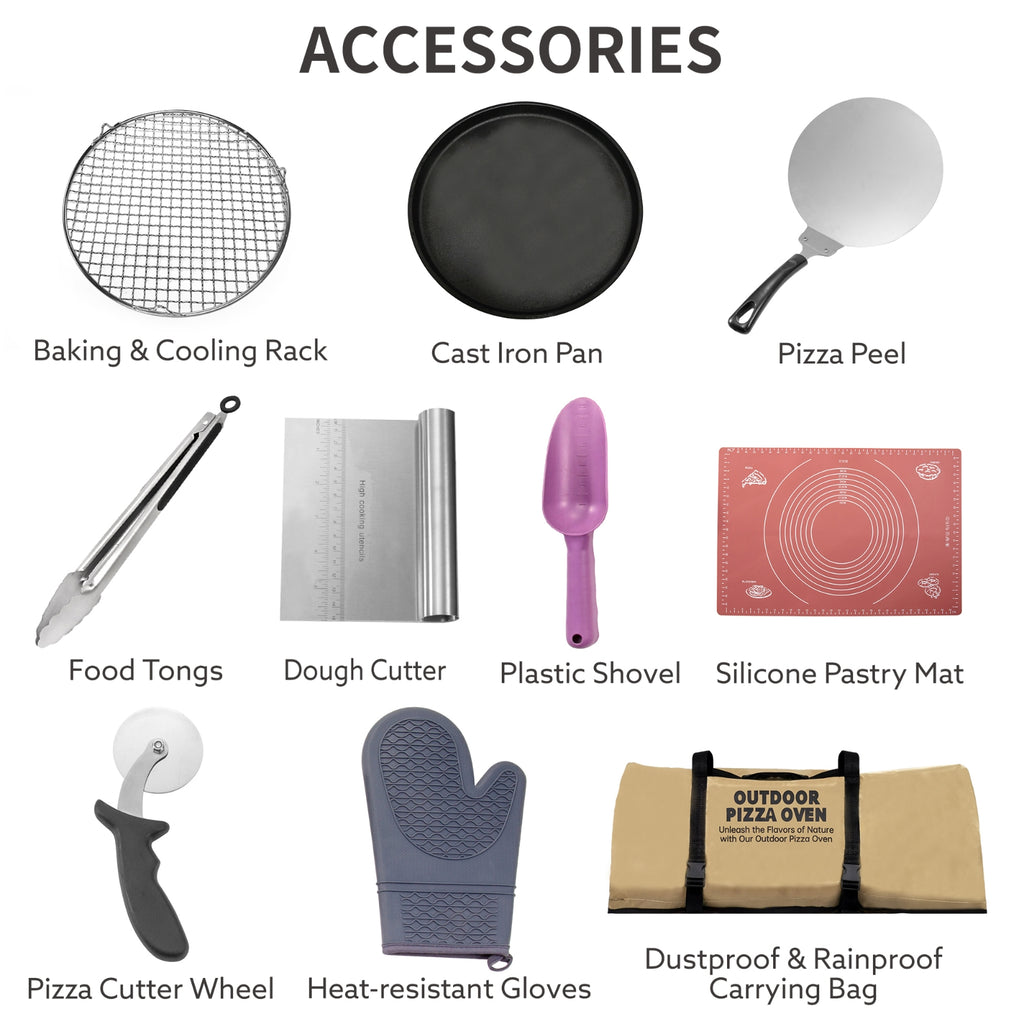 Outdoor 12 Automatic Rotatable Wood Fired Pizza Oven, Stainless Steel Portable