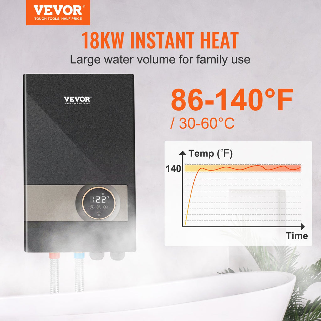 Instant Water Heater, 18kw Electric Tankless Water Boiler, Digital Temperature Display & Easy Installation & 24-Hour Water Supply, For Kitchen Bathroom Shower Mall Salon Shampoo ETL Listed