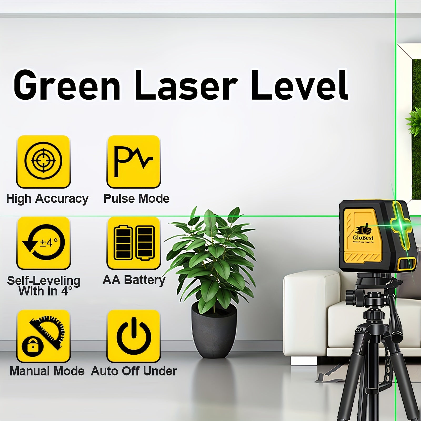 Laser Level, 100Ft Self Leveling Cross Line Lasers, Green Beam Leveler Tool, With Self-leveling, Manual, Pulse Mode, Lazer Level With 360 Degree Magnetic Base And Battery