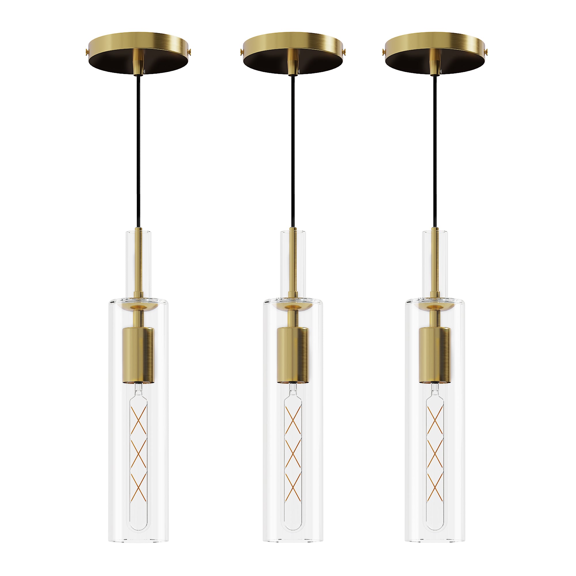 Gold Pendant Light Fixtures, 3 Pack Modern Pendant Lighting With Clear Striped Glass Shade, Hanging Pendant Lights Kitchen Island, Farmhouse Pendant Lighting For Dining Room Bedroom Bathroom