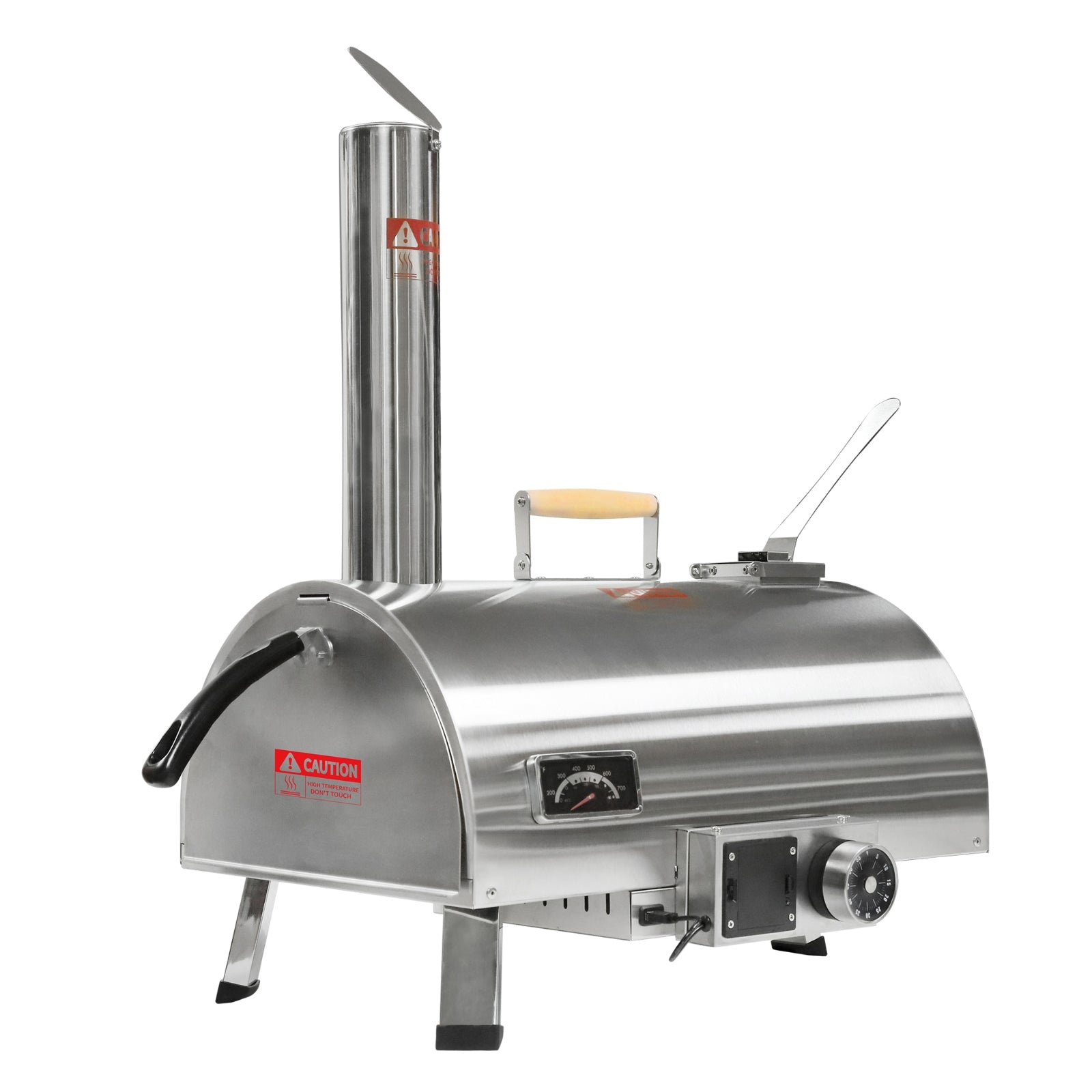 Outdoor 12 Automatic Rotatable Wood Fired Pizza Oven, Stainless Steel Portable