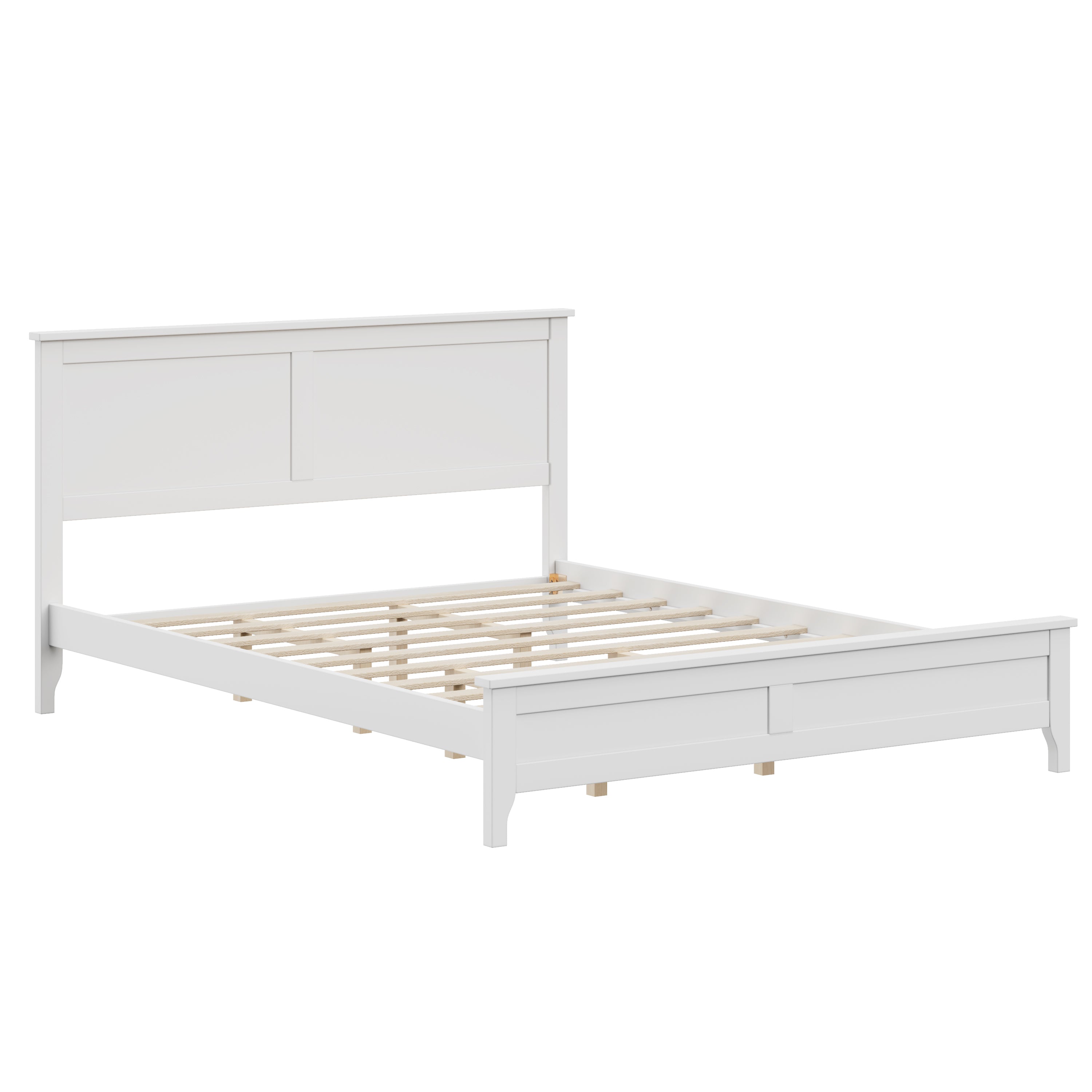 Modern White Solid Wood Queen Platform Bed