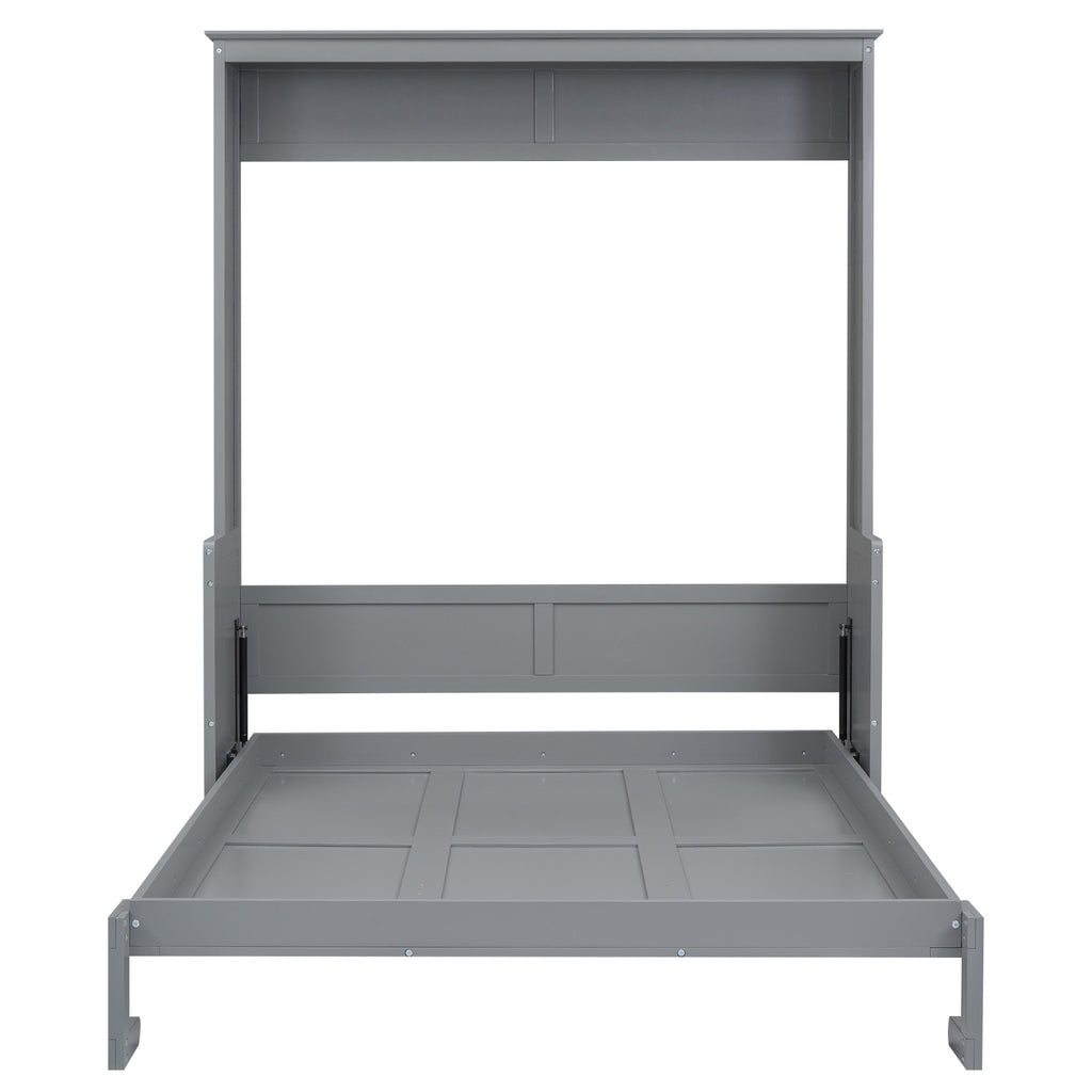 Queen Size Murphy Bed With A Shelf, Gray