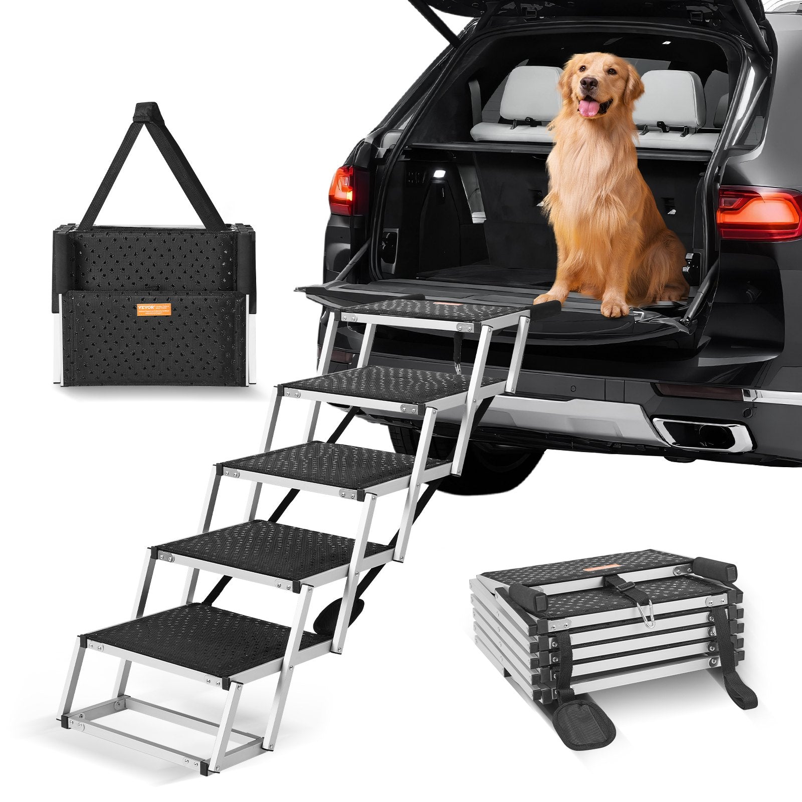Dog Stair For Cars 5-step Folding Dog Steps Aluminum Loads Up To 150 Lbs