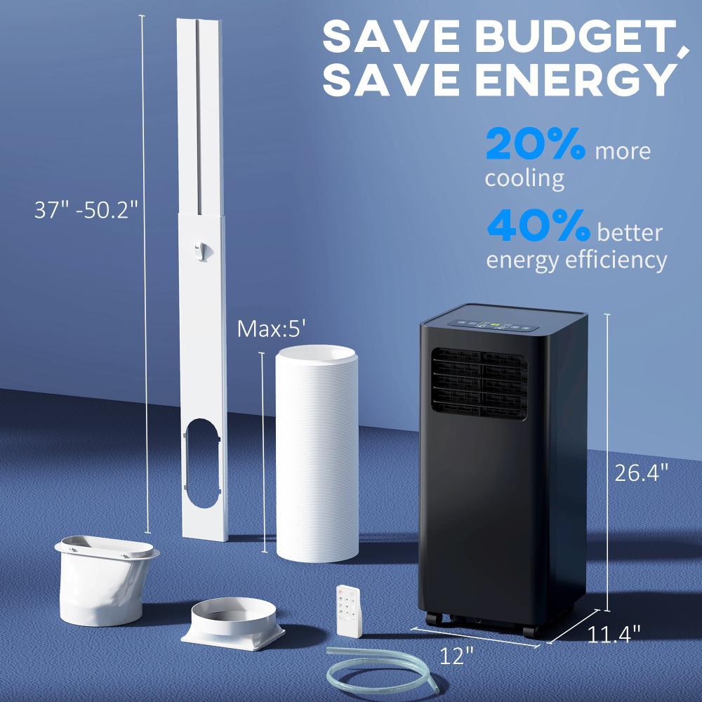 Mobile Air Conditioner, 441 Sq. Ft., AC Unit With Dehumidifier, Sleep, 24H Timer OnOff, Window Kit, Black