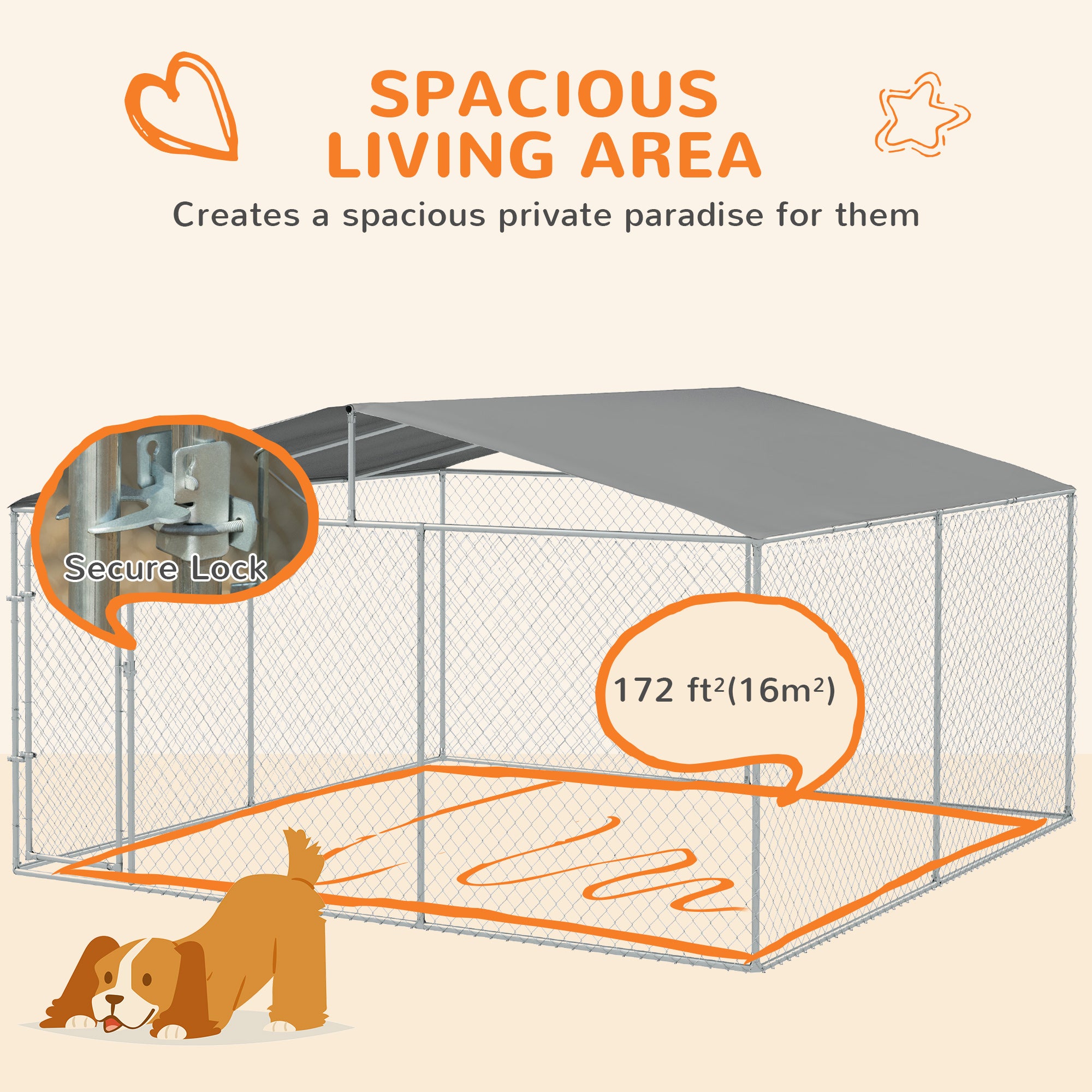 Dog Kennel Outdoor Dog Run w/ Canopy, 13' x 13' x 7.5'