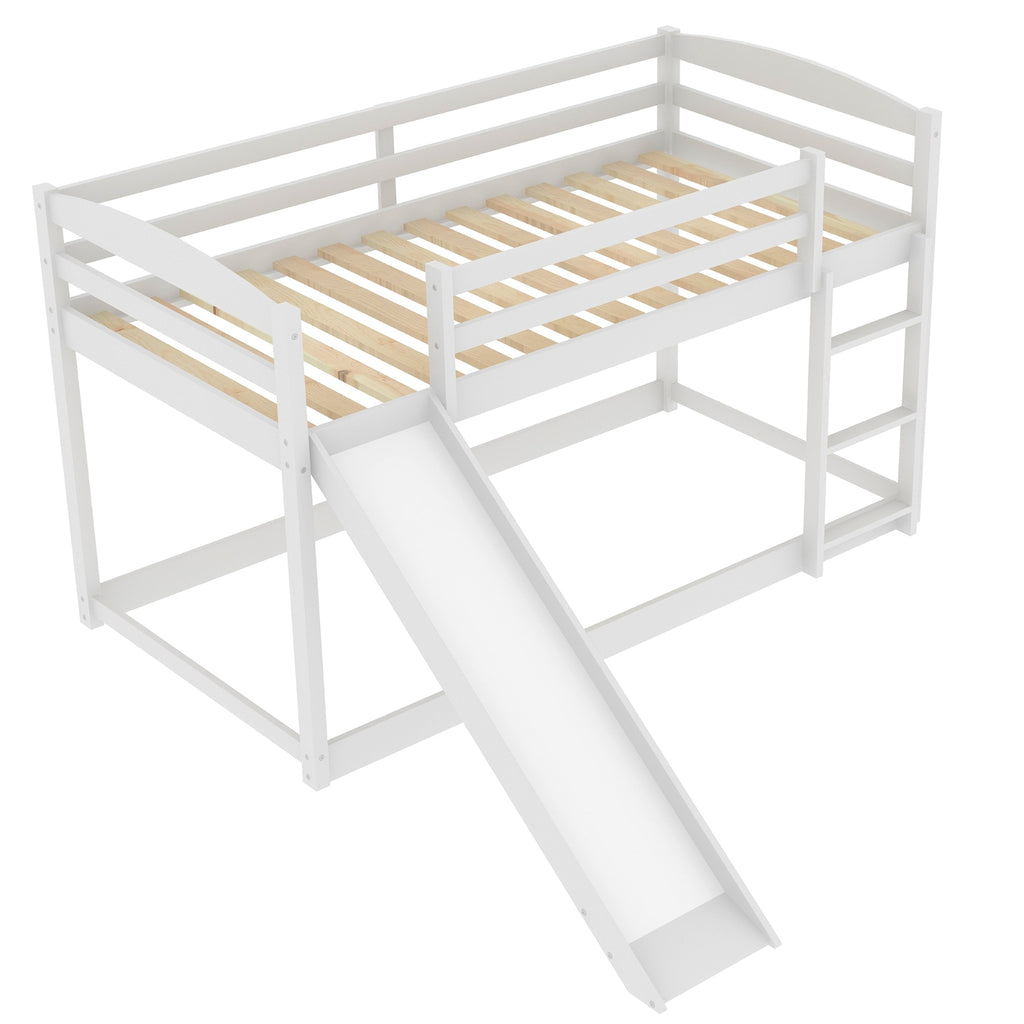 Twin Bunk Bed With Convertible Slide & Ladder, White