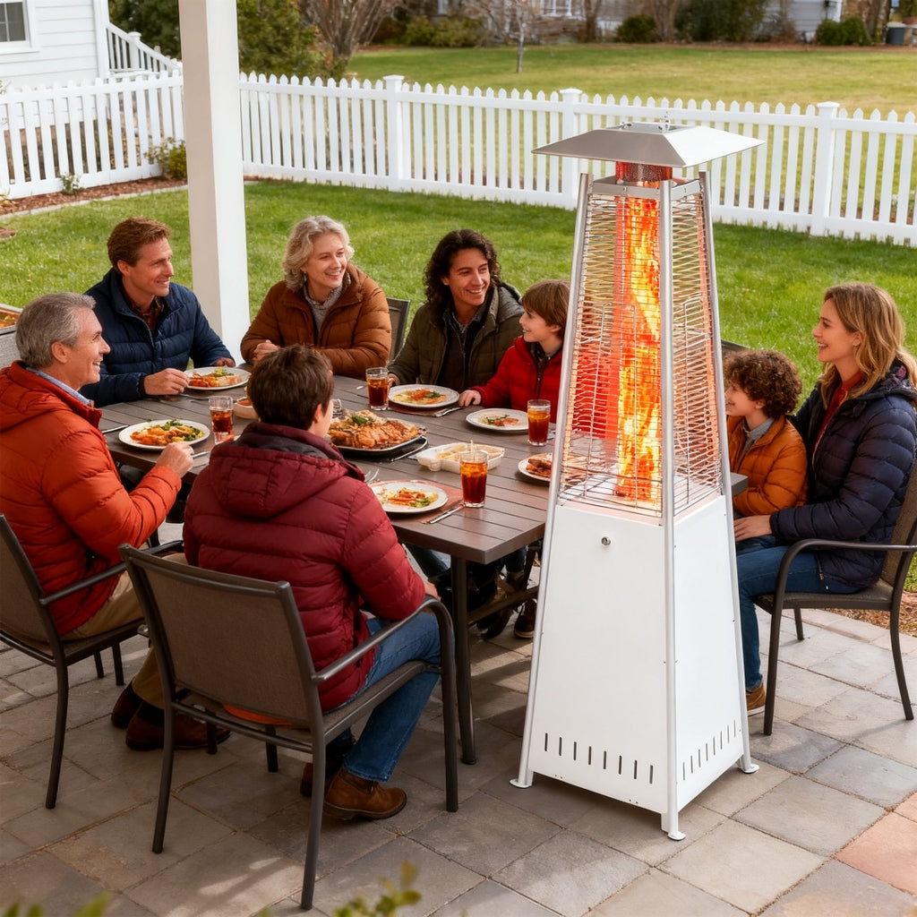 Pyramid Patio Heater, 48000 BTU Outdoor Heater With Wheels And Ignition, LED Propane Patio Heater
