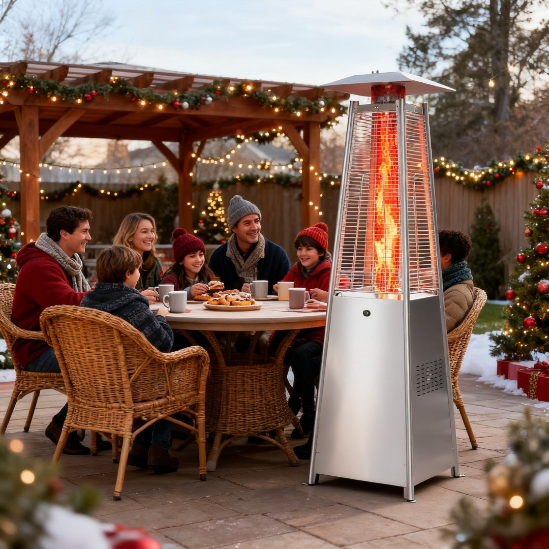 Pyramid Patio Heater, 48000 BTU Outdoor Heater With Wheels And Ignition, LED Propane Patio Heater
