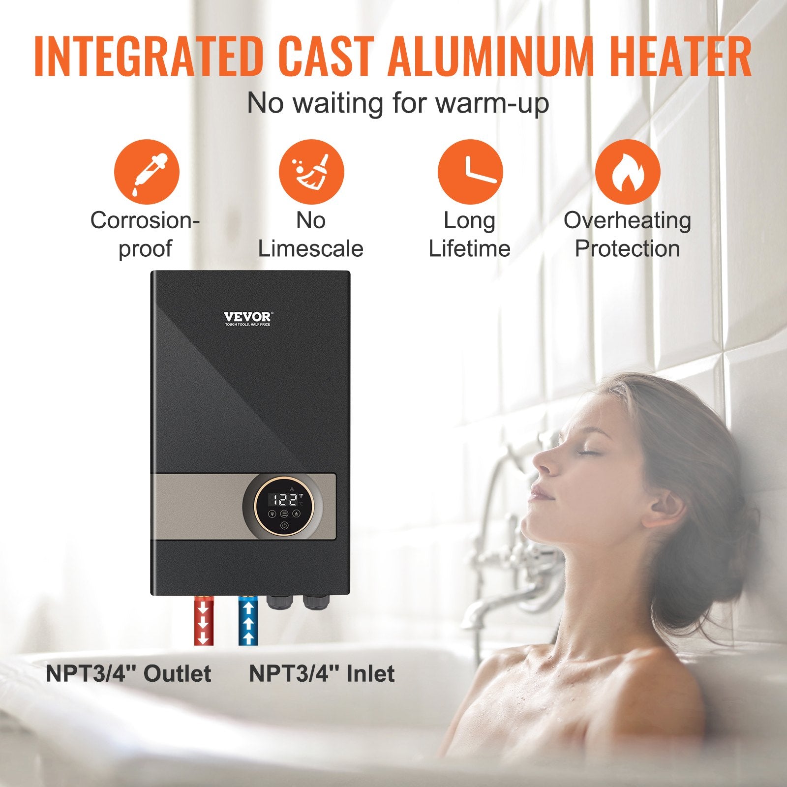 Instant Water Heater, 18kw Electric Tankless Water Boiler, Digital Temperature Display & Easy Installation & 24-Hour Water Supply, For Kitchen Bathroom Shower Mall Salon Shampoo ETL Listed