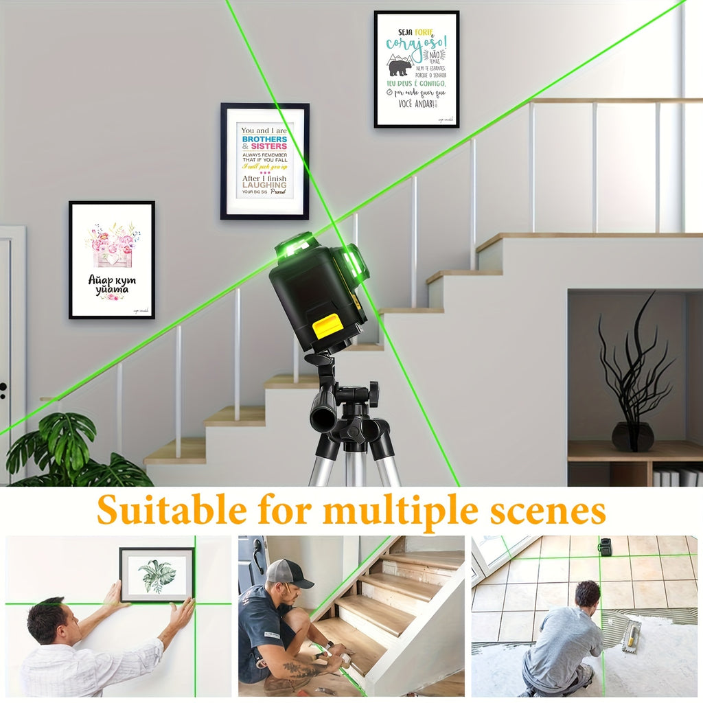 Self Leveling Laser Level Tool, 3x360 Line Lasers, 12 Lines Green Beam Leveler Tool, With Self-leveling, Manual, Pulse Mode, Lazer Level With 360 Magnetic Base And Rechargeable Battery