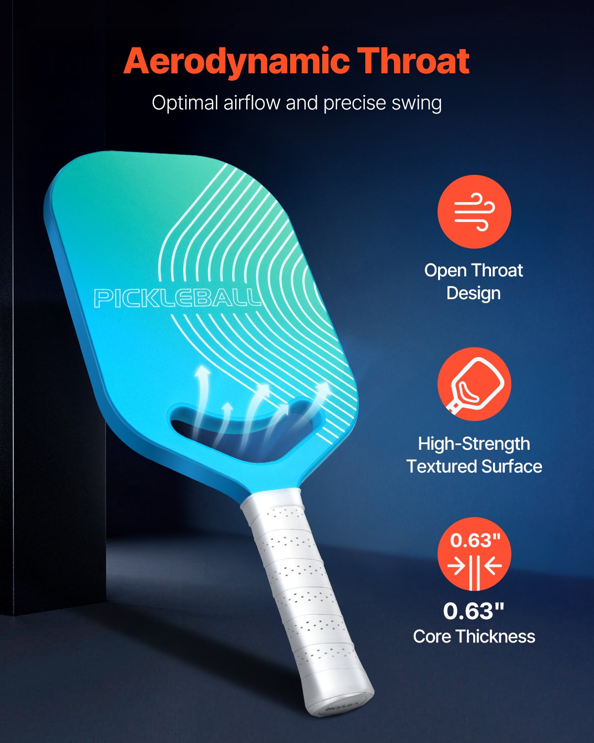Pro Carbon Fiber Pickleball Paddle With Aero Throat Honeycomb Core Racket