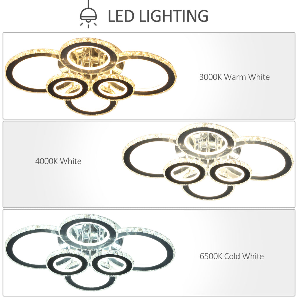 Elegant LED Chandelier with 6 Rings, Ceiling Light with Cool White Lighting for Living Room, Dining Room, or Bedroom, Silver
