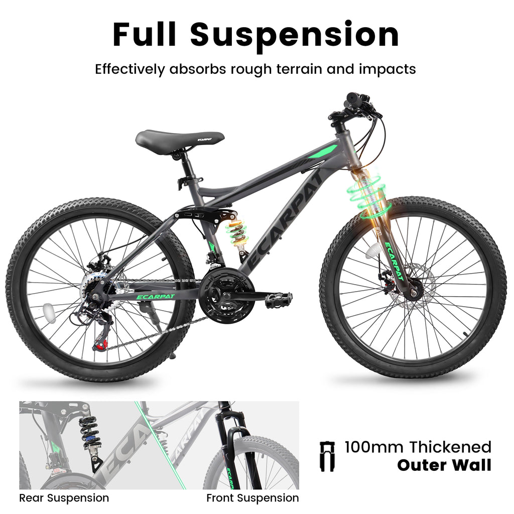 A2760  27.5 Inch Full Suspension Mountain Bike, Front And Rear Dual Shock Absorbers, Mechanical Disc Brakes, 21-Speed, Suitable For Men And Women, Ideal For Travel And Fitness Enthusiasts