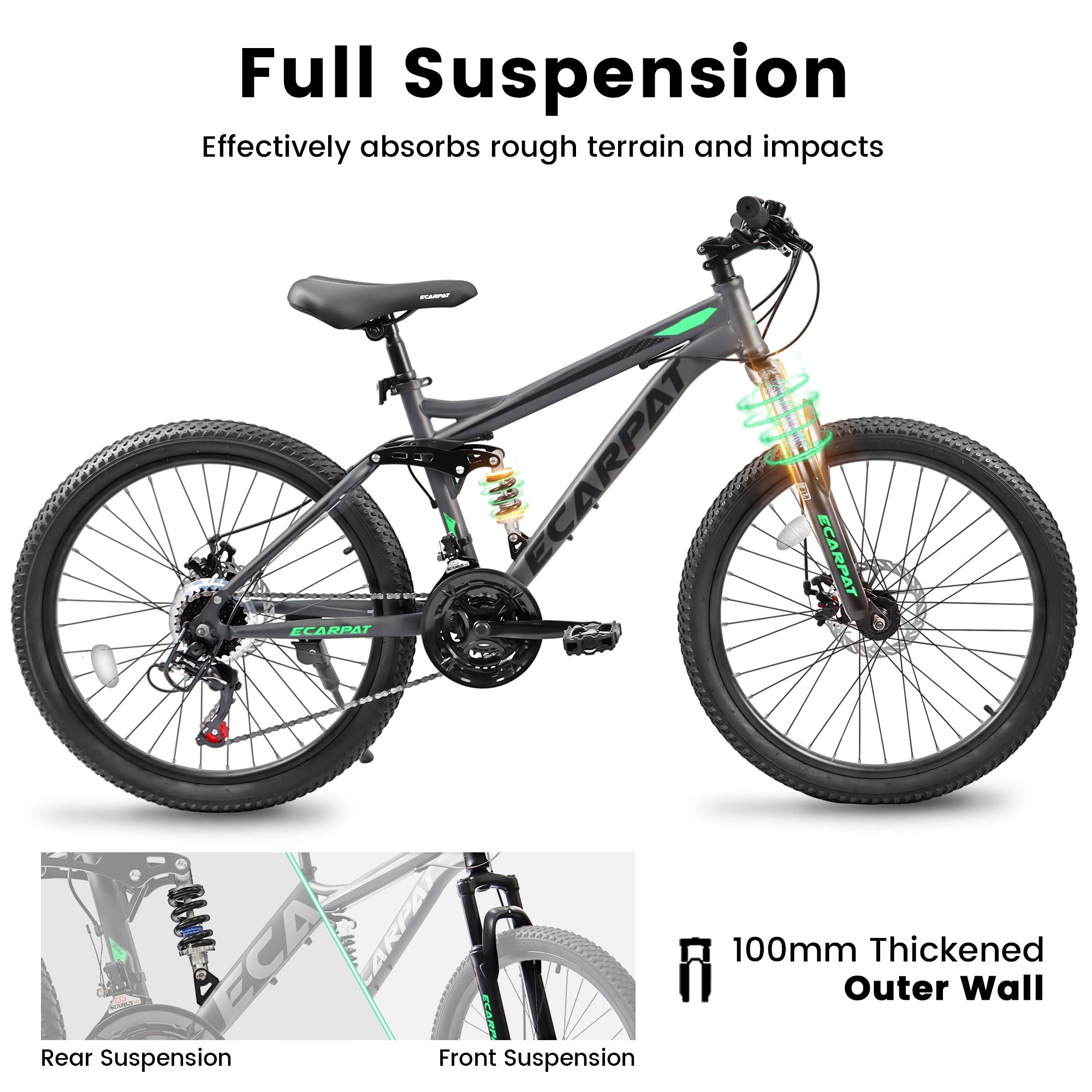 A2760  27.5 Inch Full Suspension Mountain Bike, Front And Rear Dual Shock Absorbers, Mechanical Disc Brakes, 21-Speed, Suitable For Men And Women, Ideal For Travel And Fitness Enthusiasts