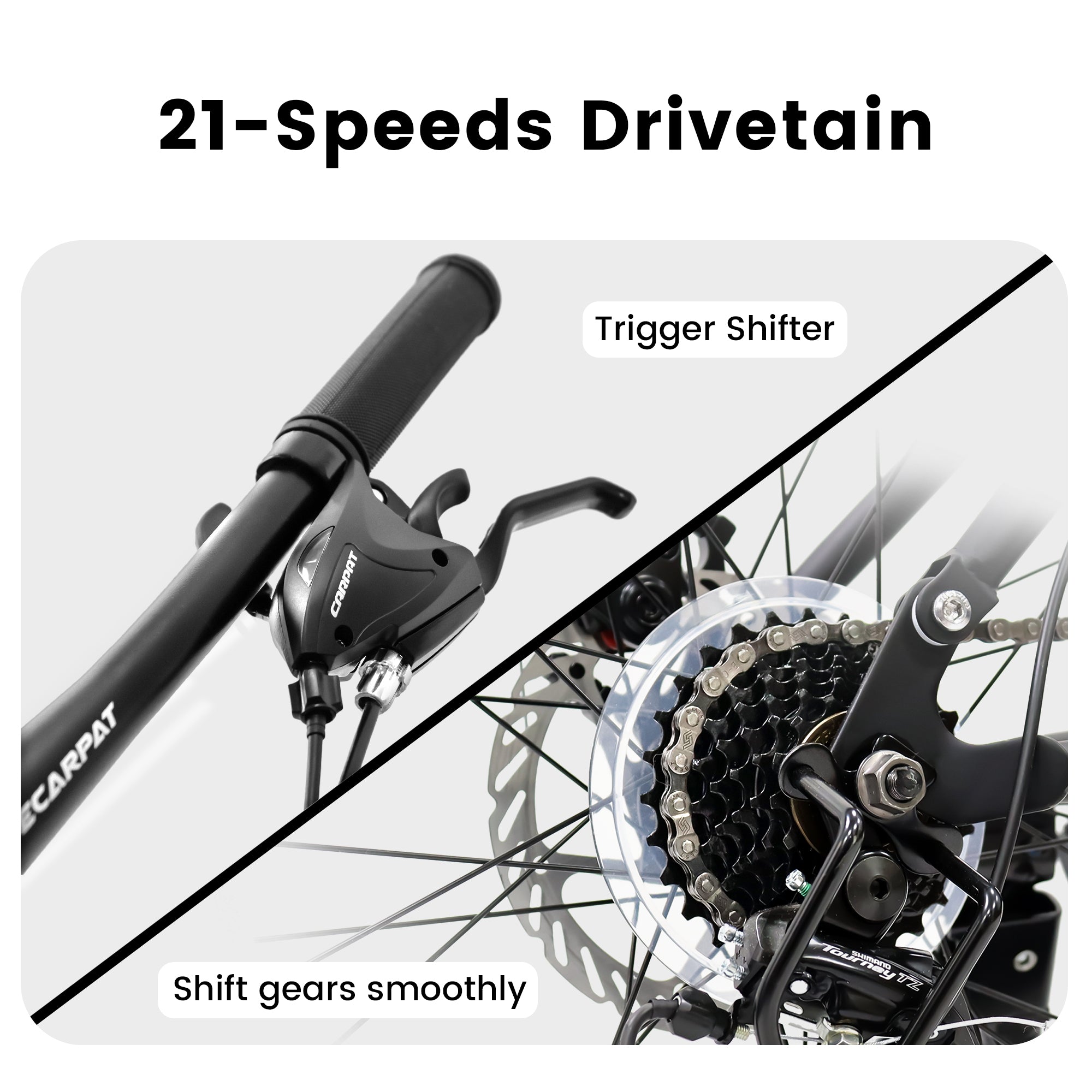 A2460 24 Inch Mountain Bike With Full Suspension, 21 Speed Shifter Lever With Gear Indicator, High Carbon Steel Frame, Mechanical Disc Brakes, Unisex For Men Women Adults, Ideal For Trails.