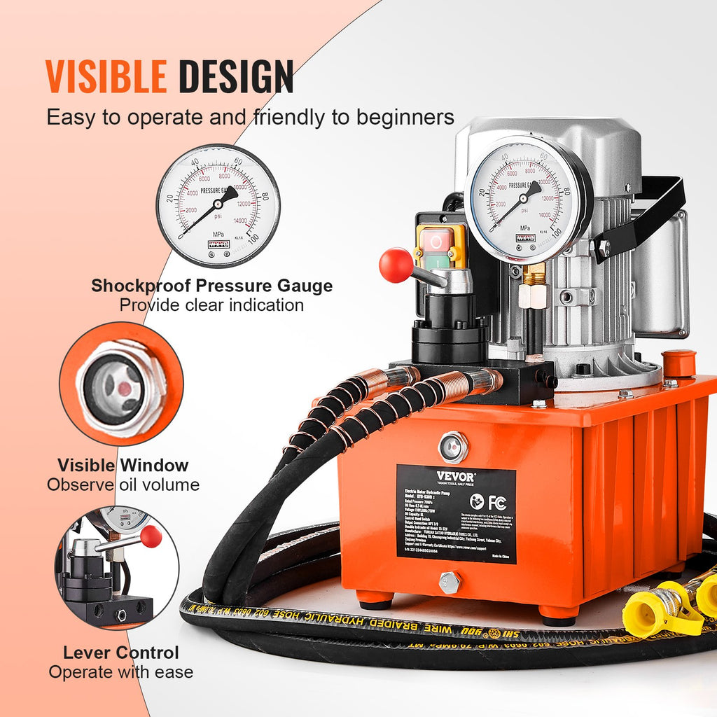 Electric Hydraulic Pump, 10000 PSI 750W 110V, 488 In³/8L Capacity, Double Acting Manual Valve, Electric Driven Hydraulic Pump Power Pack Unit With Lever Switch For Punching/Bending/Jack Machines
