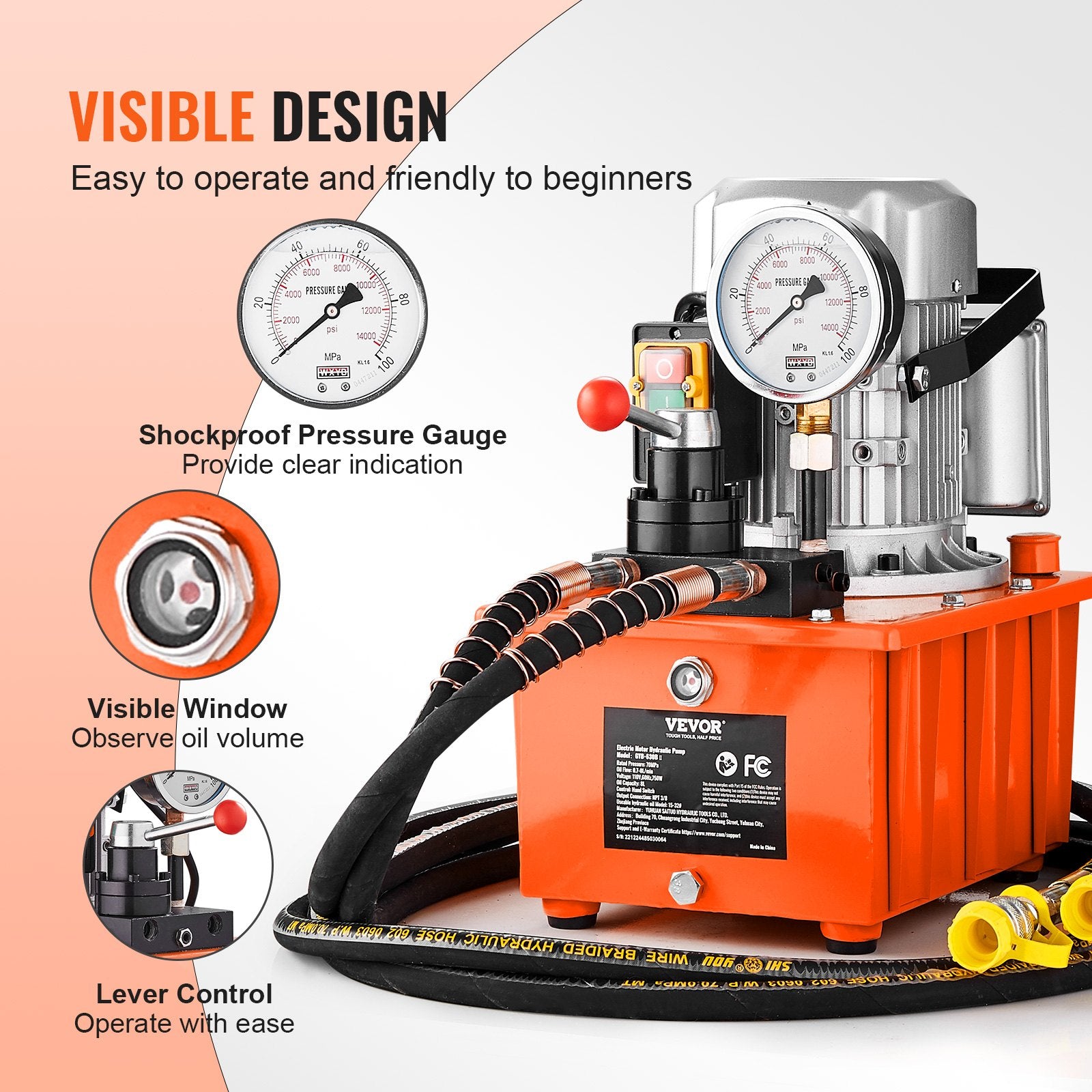Electric Hydraulic Pump, 10000 PSI 750W 110V, 488 In³/8L Capacity, Double Acting Manual Valve, Electric Driven Hydraulic Pump Power Pack Unit With Lever Switch For Punching/Bending/Jack Machines