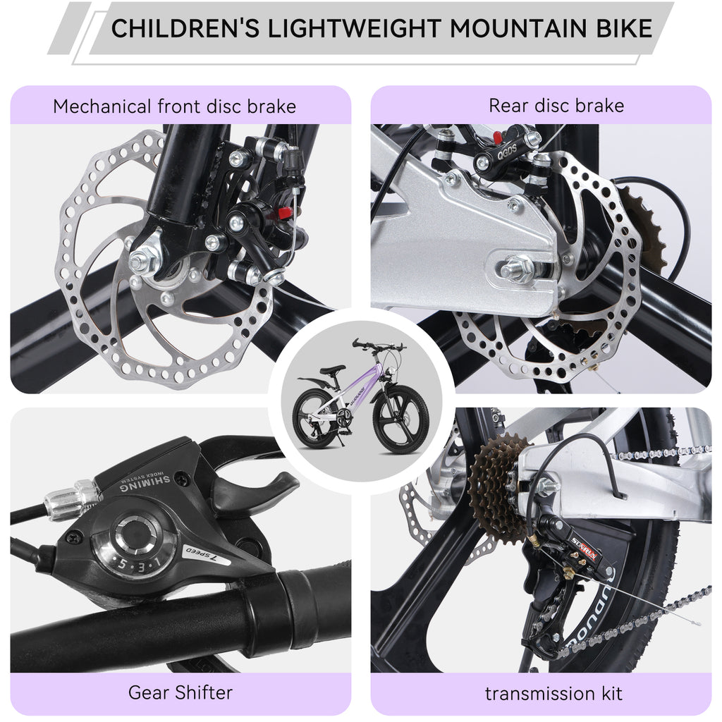 FKZNPJ 20 Inch Kids Mountain Bike, 7-Speed Youth Bicycle With Magnesium Alloy Frame & One-Piece Wheels, Lightweight Kids Bike For Boys And Girls Ages 8-12