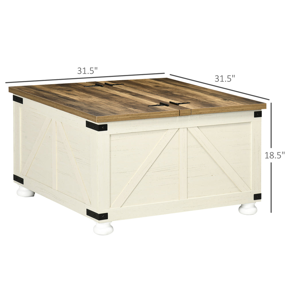 Farmhouse Coffee Table with Storage, Large Square Coffee Table for Living Room Furniture, Wooden Center Table