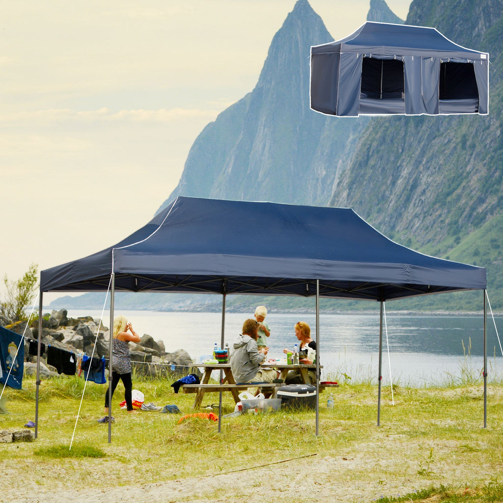 10' x 20' Pop Up Canopy Tent with Sidewalls & Doors, Instant Tents for Parties with Wheeled Carry Bag, Height Adjustable, for Outdoor, Garden, Patio, Blue