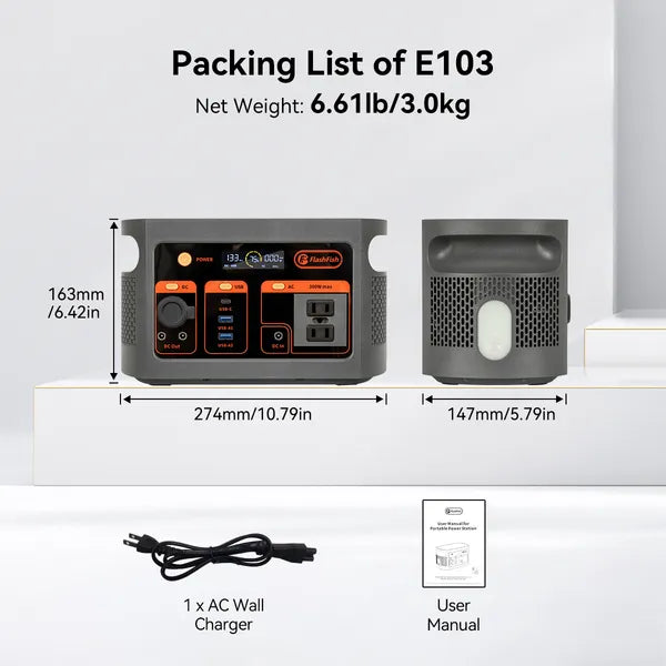 FF Flashfish E103 300W Portable Power Station, 179.2Wh LiFePO4 Battery Pack, Solar Generator With 300W (600W Surge) AC Outlets, Backup Power For Home Use, Camping, Emergencies