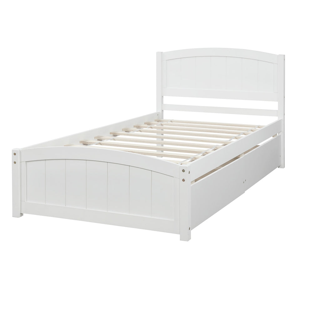 Twin Size Platform Bed With Two Drawers, White