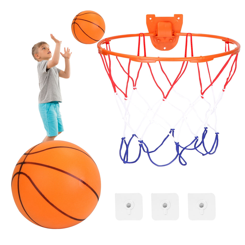 Silent Basketball With Ball Hoop Foam Bouncing Silent Basketball Uncoated High Density Foam Ball Indoor Low Noise Training Ball