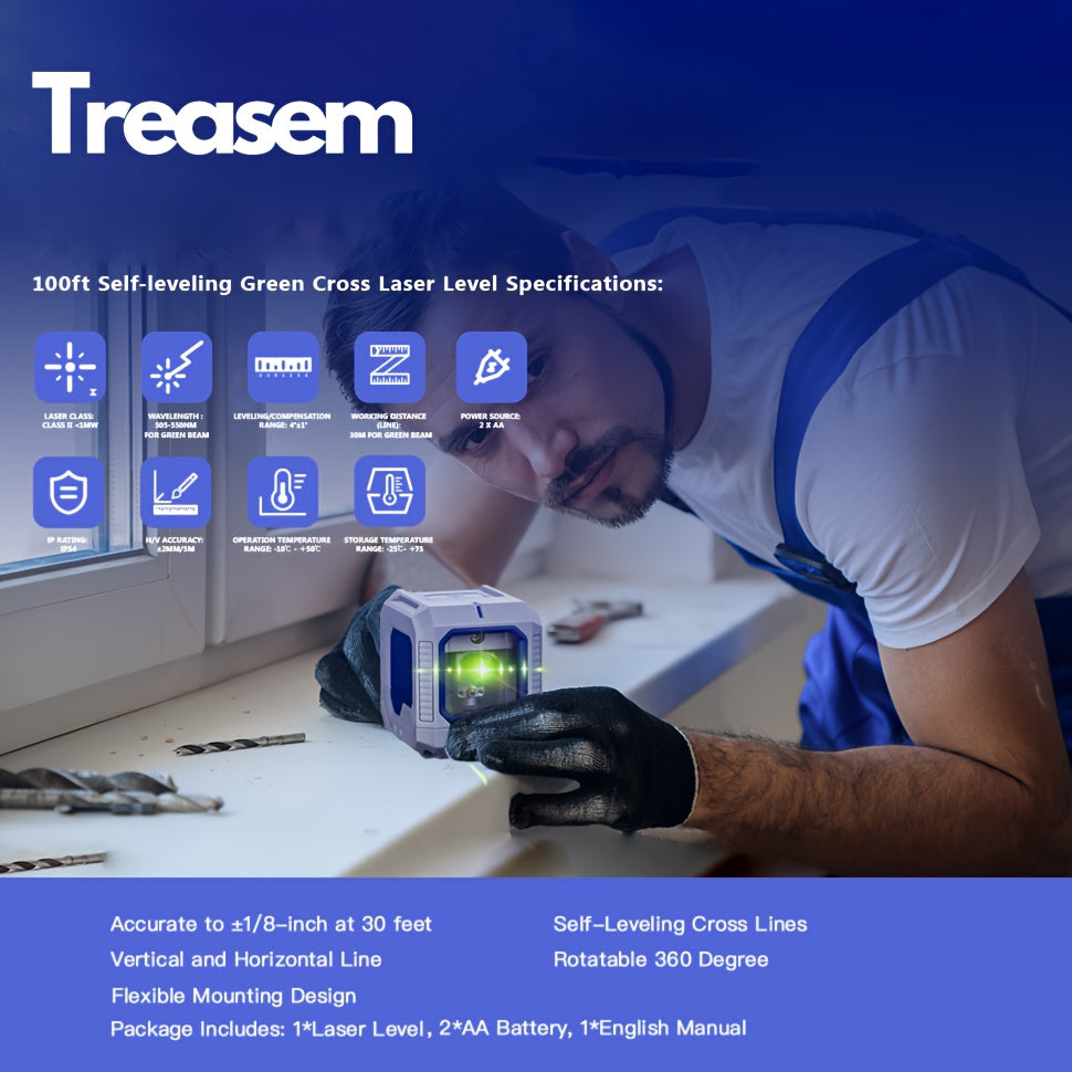 Self Leveling Laser Level, Durable High Accurate Level Tool With Light Adjustment, Cross Line Green Lazer Level For Picture Hanging, Home Renovation, Construction, Tiling, Suitable For 360 Degree Rota