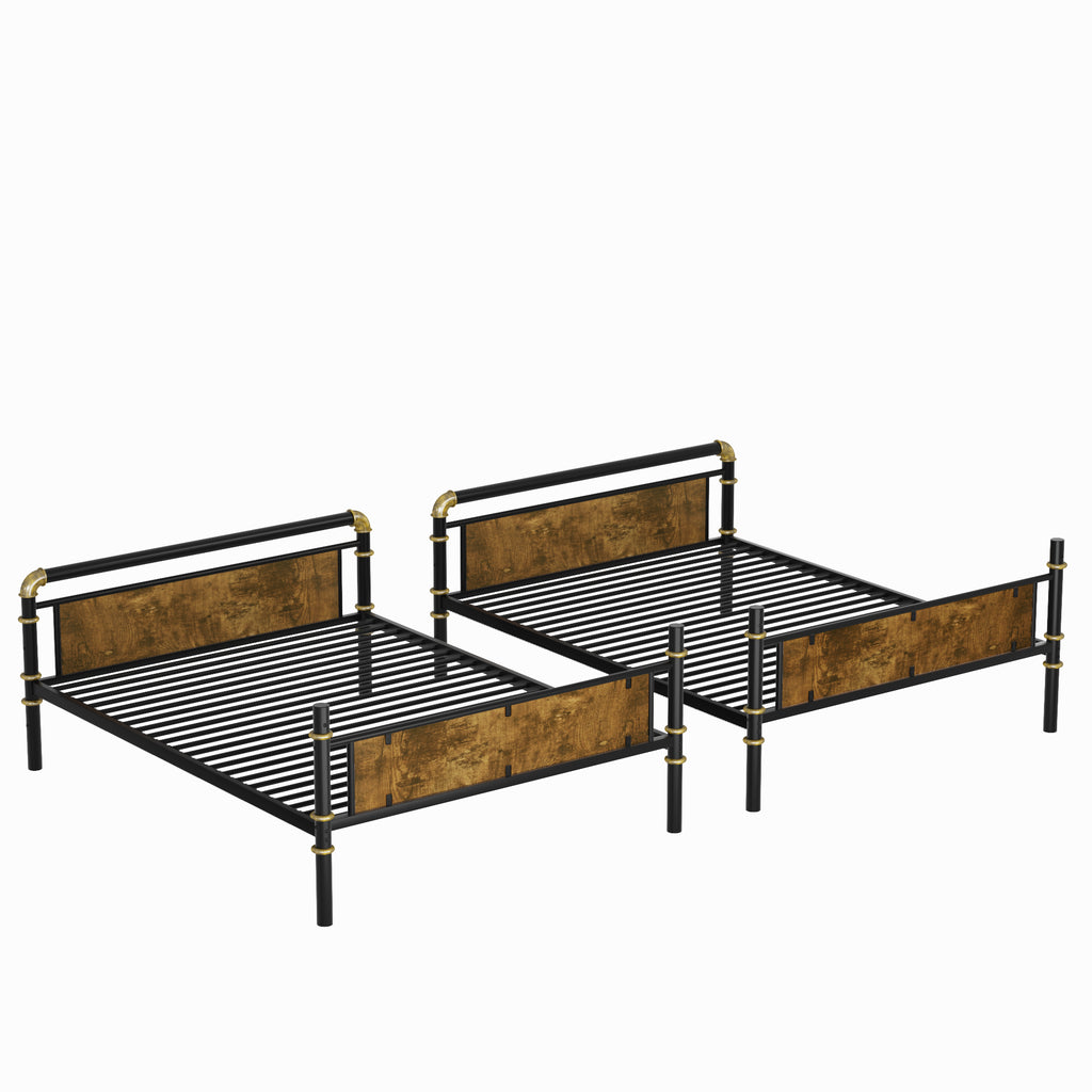 Double Bed Plus Double Bed Plus Metal Bunk Bed, Industrial Grade Detachable Bunk Bed With Safety Railing, Suitable For Teenagers, Black, Prohibited Platform Temu