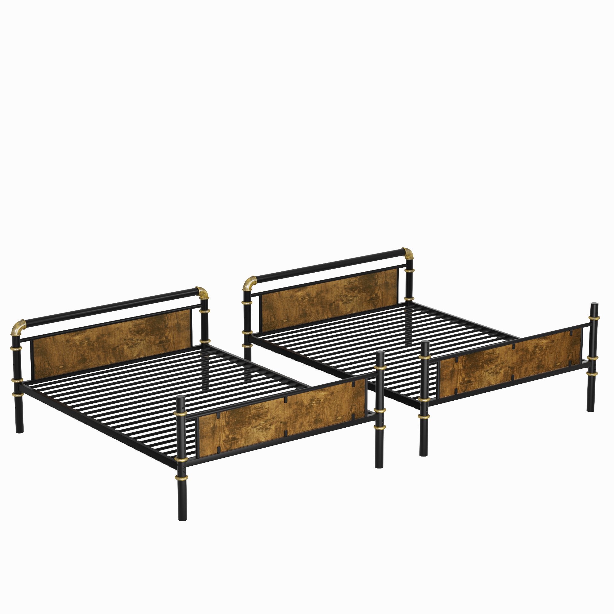 Double Bed Plus Double Bed Plus Metal Bunk Bed, Industrial Grade Detachable Bunk Bed With Safety Railing, Suitable For Teenagers, Black, Prohibited Platform Temu