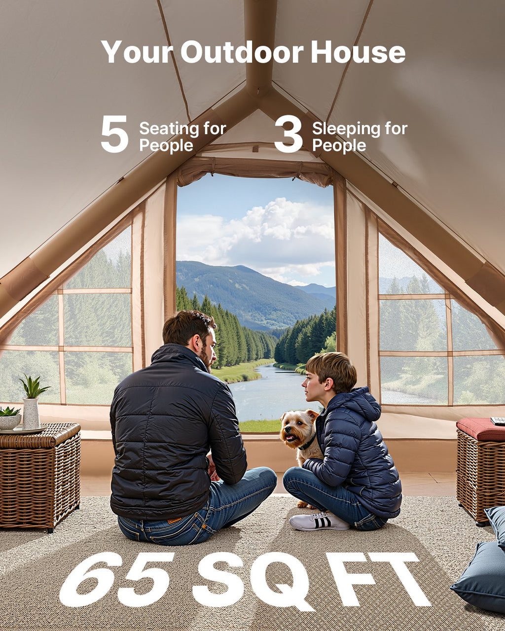 Inflatable Tent For Camping 3-5 Person Glamping Tent With Pump Canopy